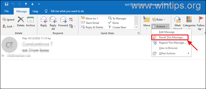 Roep e-mailbericht op in Outlook.