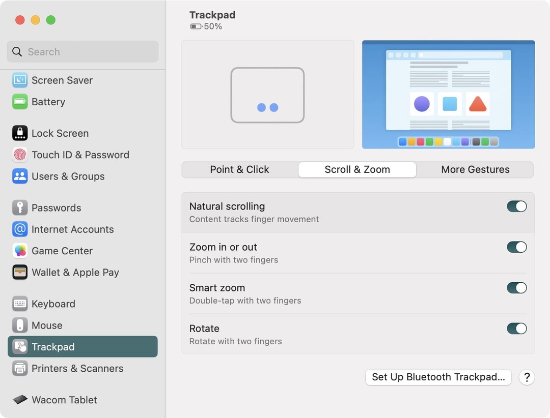 Prispôsobte si gestá trackpadu v systéme macOS Ventura - 2