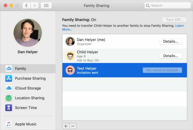 Системные настройки Семейного доступа на Mac