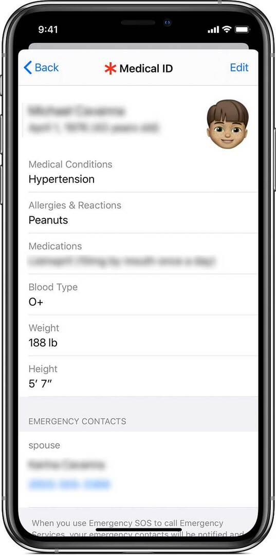 건강 앱이 있는 iPhone의 의료 ID 정보