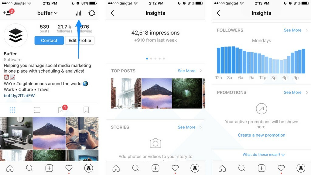 วิธีที่สาม การใช้บัญชีธุรกิจบน Instagram เพื่อดูว่าใครเข้าดูโปรไฟล์ Instagram ของคุณ