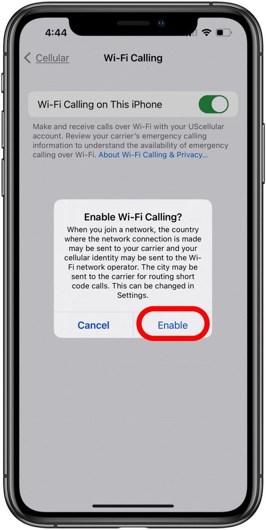 Schalten Sie WLAN-Anrufe auf diesem iPhone ein und tippen Sie auf „Aktivieren“.