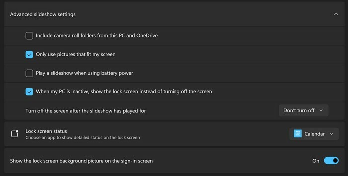 Разширени настройки за слайдшоу Windows 11