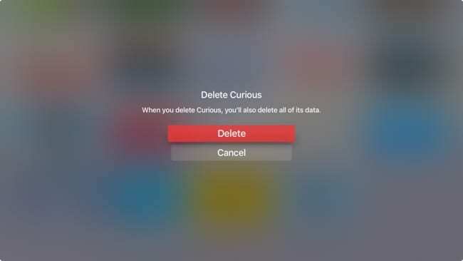 Potvrdite brisanje aplikacije AppleTV