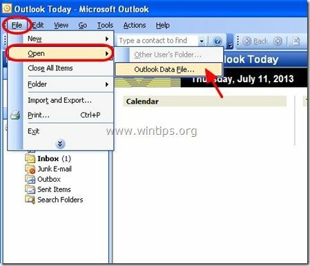 Atidarykite Outlook PST