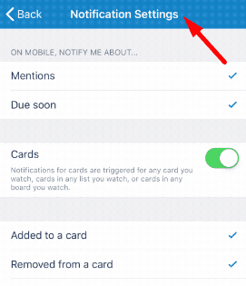 आईओएस ट्रेलो अधिसूचना सेटिंग्स