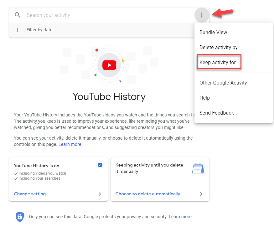 Ištrinkite „YouTube“ istoriją iš „Google“ paskyros