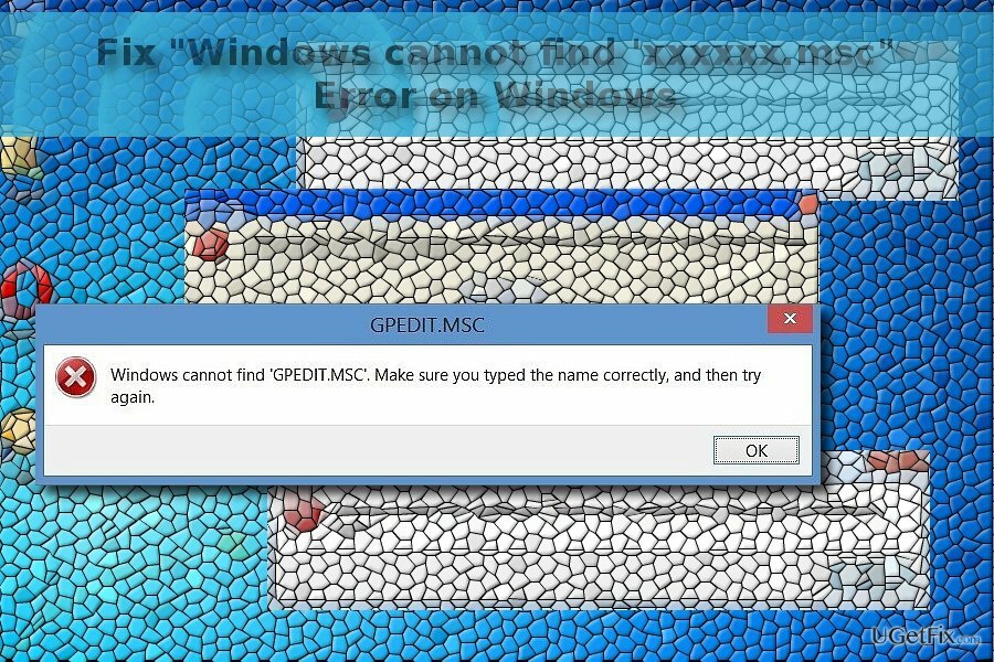 Näide, mis illustreerib " Windows ei leia faili " xxxxxx.msc". Veenduge, et sisestasite nime õigesti, ja proovige uuesti” tõrge 