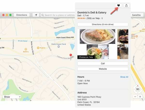 Dodaj priljubljene Apple Maps Mac
