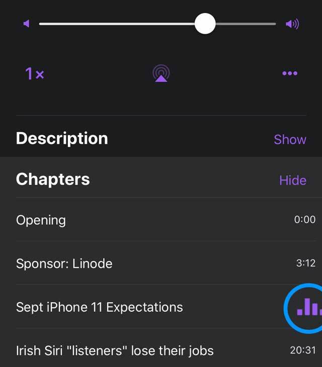 animovaná ikona prehrávania kapitol v aplikácii Apple Podcasts
