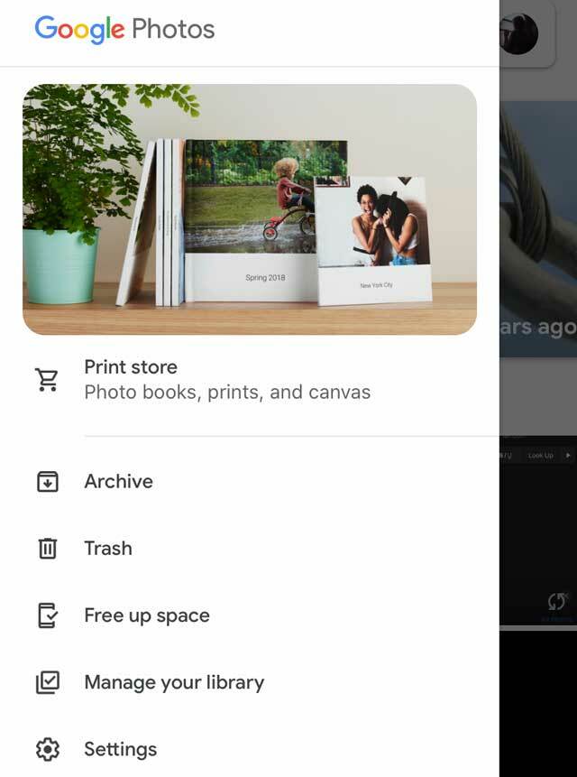 Paramètres dans Google Photos