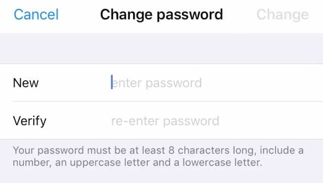 Apple ID 설정에서 암호 변경 화면