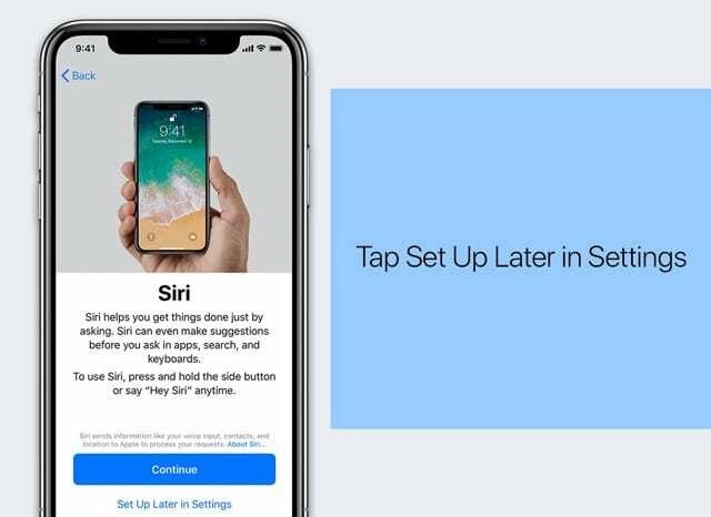 configura Siri, Apple Pay, tempo sullo schermo e aggiornamenti automatici in un secondo momento nelle impostazioni