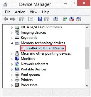 คลิกขวาที่ไดรเวอร์ Realtek Card Reader แล้วเลือก Update Driver Option