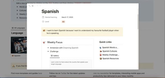 Screenshot, der eine Vorlage zum Erlernen einer Begriffssprache zeigt 