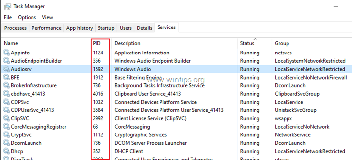 Find PID fra Task Manager