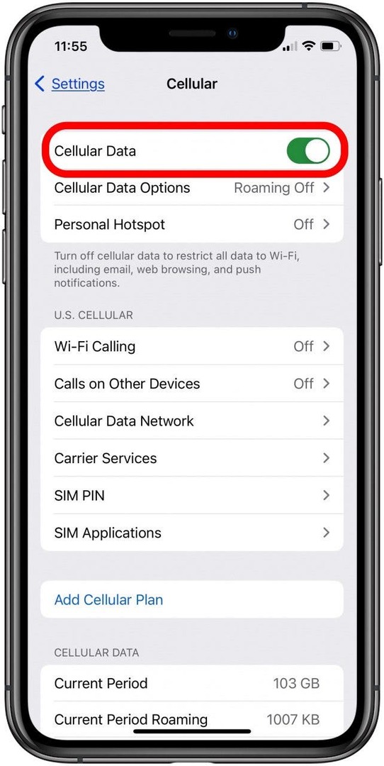 iPhone पर सेलुलर डेटा चालू करें