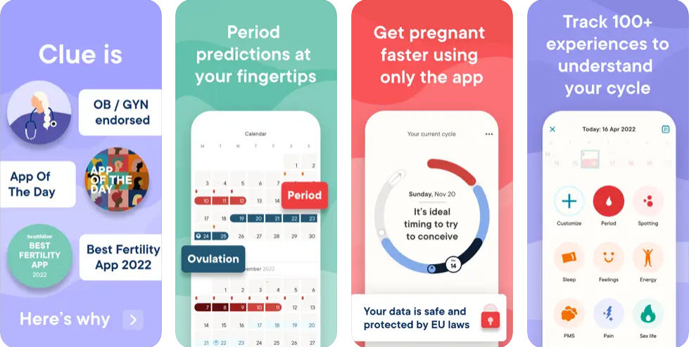 Labākā sieviešu veselības labklājības lietotne operētājsistēmā iOS Clue Period, Ovulation Tracker