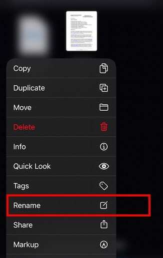 Benennen Sie ein Dokument des Ordners in der Datei-App um 