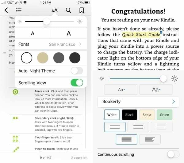 Apple Books vs. Kindle özelleştirmeleri