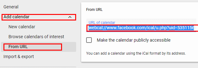 Agregar un calendario a través de una URL webcal en Google Calendar