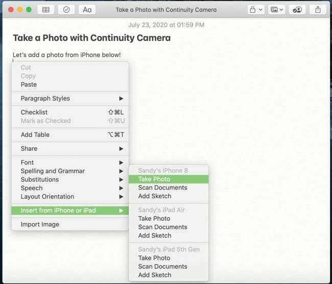 Ta bildekontinuitetskamera-Mac iPhone