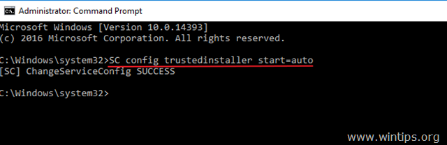 ตั้งค่าบริการ trustedinstaller เป็นการเริ่มต้นอัตโนมัติ