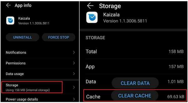 kaizala-app-effacer-cache-android