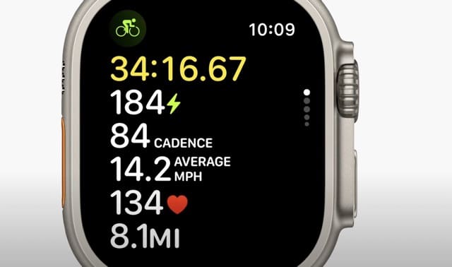 Cykelhastigheden og kadencevisningen på et Apple Watch