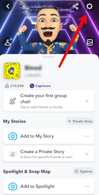 Iespējojiet savu Snapchat atļauju — iestatīšanas ikonu