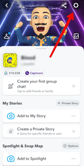 Aktivera din Snapchat Permission - Inställningsikon