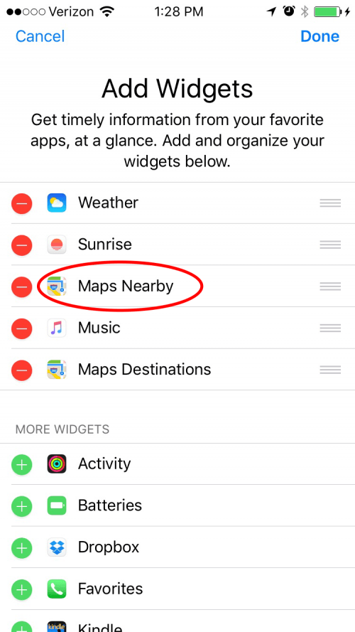 Come cercare le posizioni nelle mappe vicine dalla schermata Widget in iOS 10