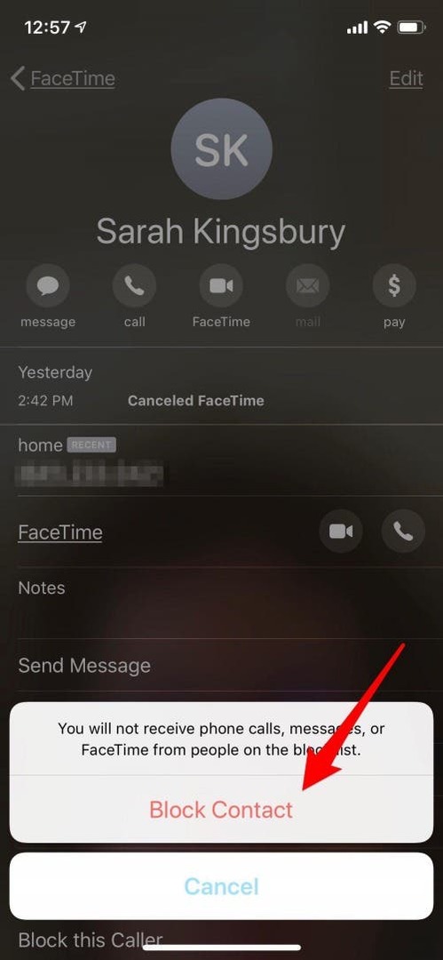 kaip užblokuoti numerį nuo facetime skambučių iphone