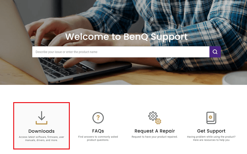 Benq službena stranica - Kliknite na Download