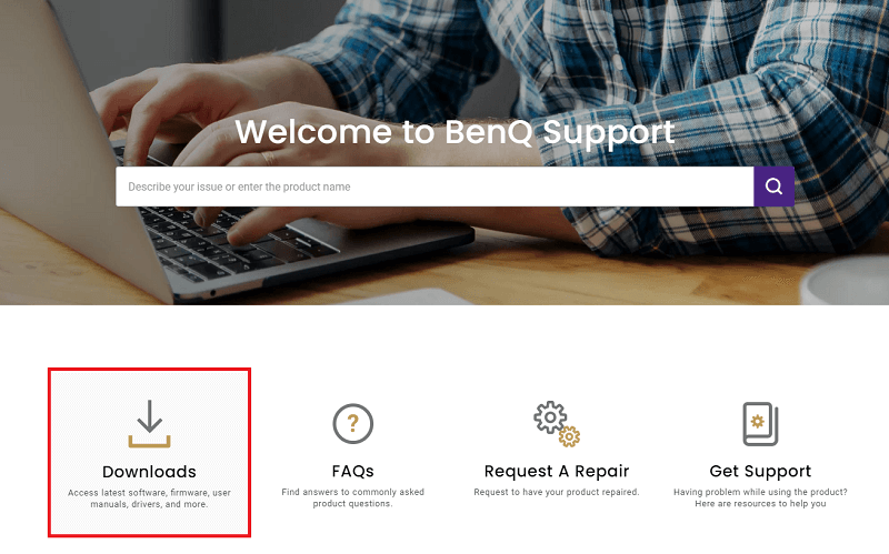 Sito ufficiale Benq: fare clic su Download