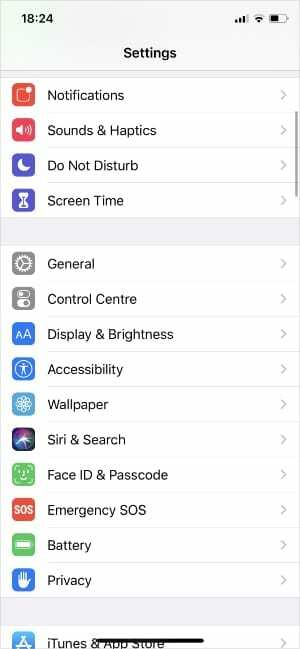 Pengaturan iPhone menampilkan pengaturan Umum