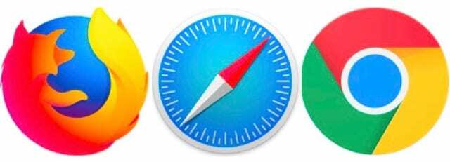 Firefox, Safari ve Chrome tarayıcı logoları