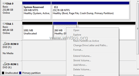 Impossible de supprimer la partition EFI - L'option de suppression est grisée