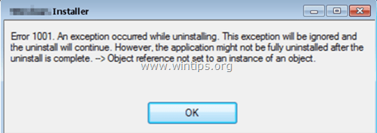 Eroare 1001 la dezinstalare