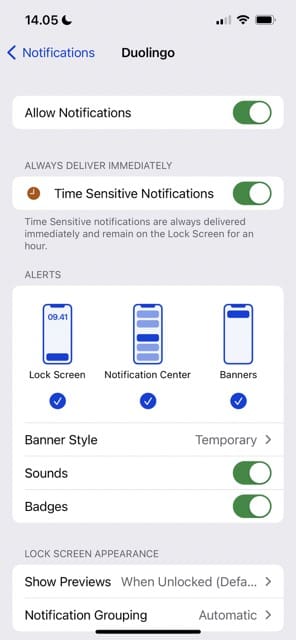 Notificări activate Captură de ecran pentru notificări iPhone