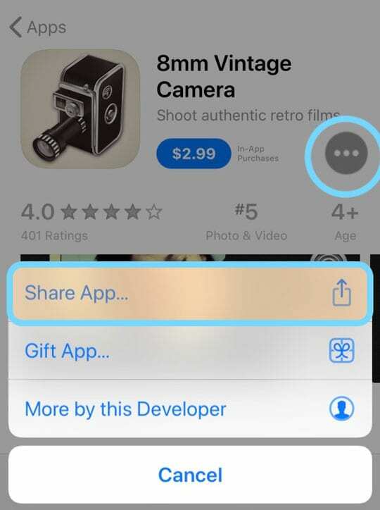 compartilhe um aplicativo da app store com amigos e familiares