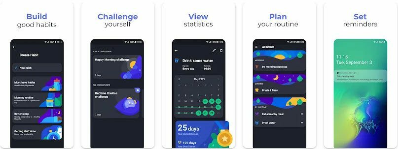 Tracker delle abitudini produttive per iOS Android