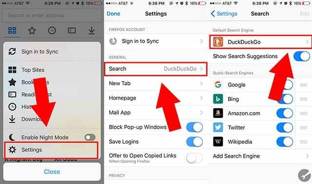 เปลี่ยนเครื่องมือค้นหา Firefox iOS