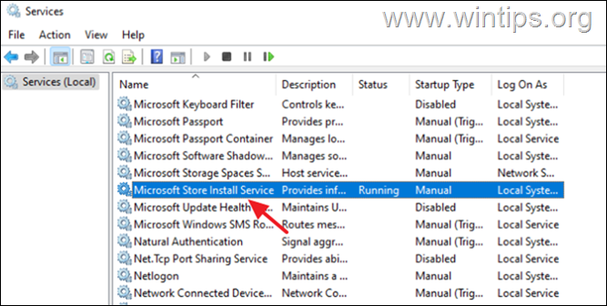  Ponovno pokrenite Microsoft Store Install Service