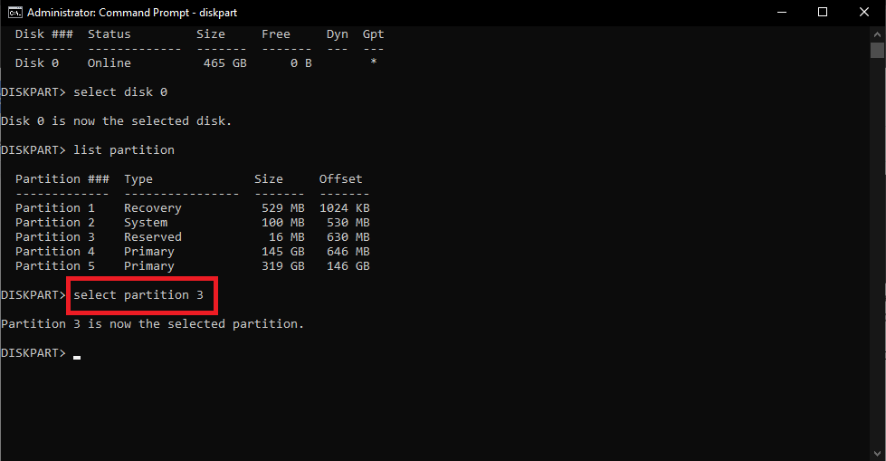 välj partition 3