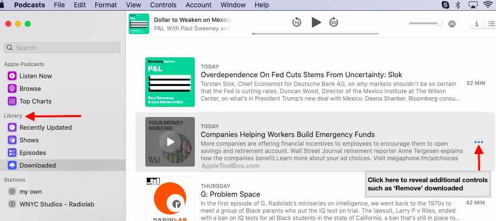 Aplicativo de podcasts em downloads macOS Catalina