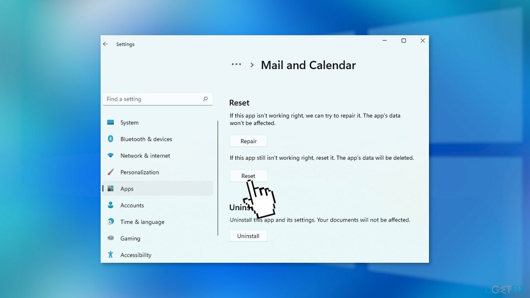 Resetați Windows Mail și Calendar2