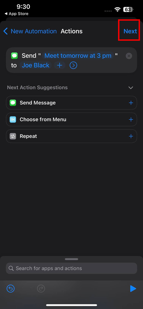 Pavyzdys Spartusis klavišas siųsti atidėtus tekstus iPhone