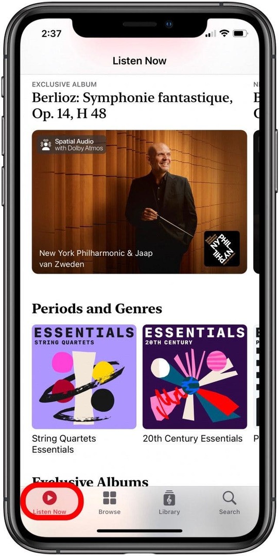 apple muziek klassieke app luister nu tabblad