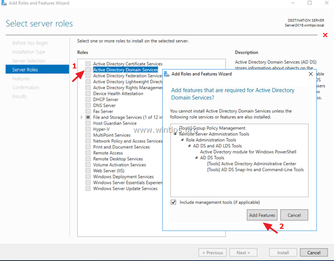 Active Directory 도메인 서비스 서버 2016 추가